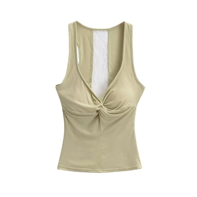 V-Neck Lace Trim Padded Crop Tank