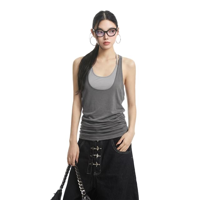 Mock Two-Piece Halter Tank with Racerback