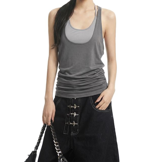 Mock Two-Piece Halter Tank with Racerback