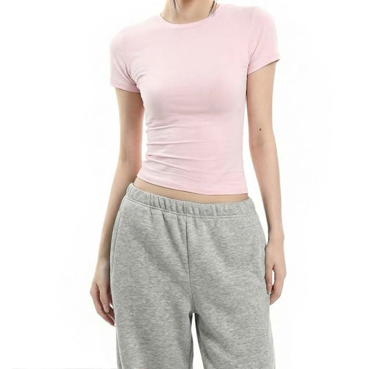 Crew Neck Basic Tee with Short Sleeves