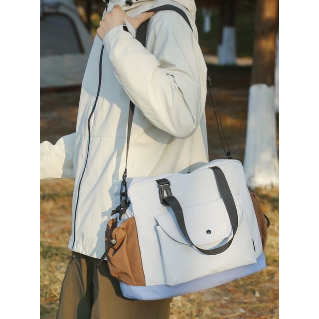Color Panel Canvas Shoulder Bag