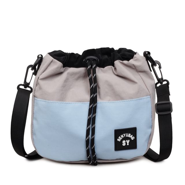Color Panel Drawstring Bucket Bag