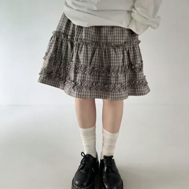 Mid-Waist Plaid A-Line Skirt - Altfashion Shop