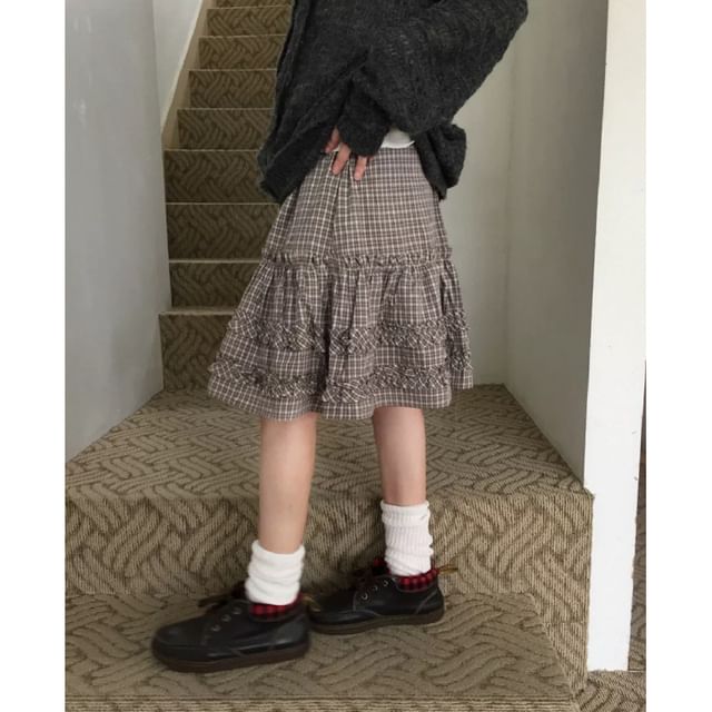 Mid-Waist Plaid A-Line Skirt - Altfashion Shop