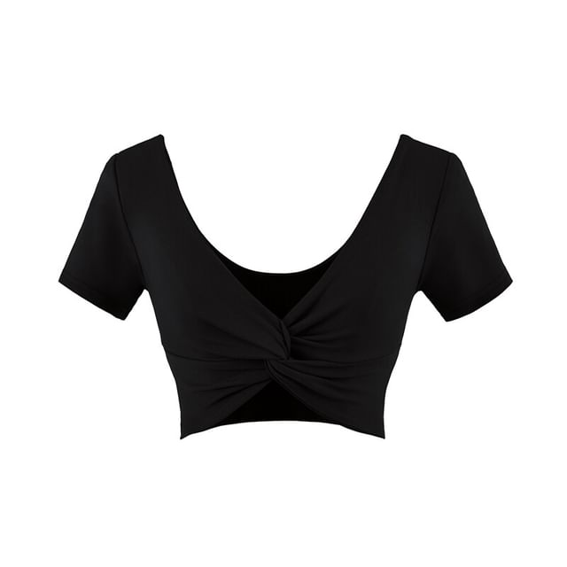 Twisted V-Neck Crop Top - Short Sleeve