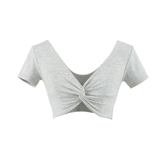 Twisted V-Neck Crop Top - Short Sleeve