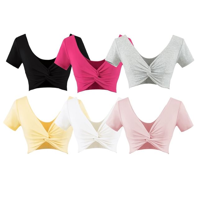 Twisted V-Neck Crop Top - Short Sleeve