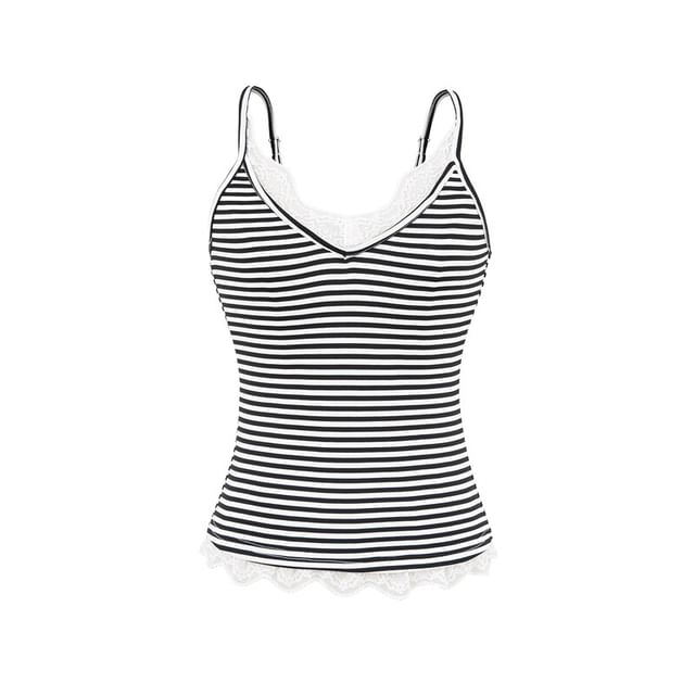 Striped V-Neck Camisole - Spaghetti Strap