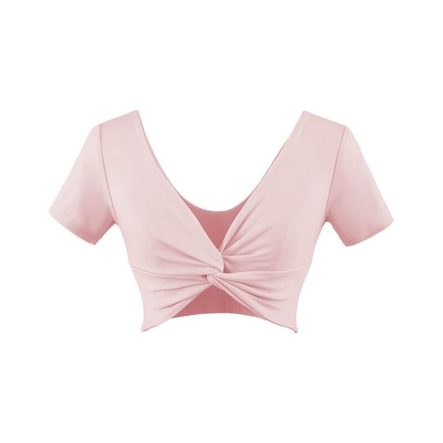 Twisted V-Neck Crop Top - Short Sleeve