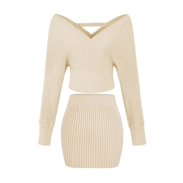 Ribbed Knit Sweater and Pencil Skirt Set