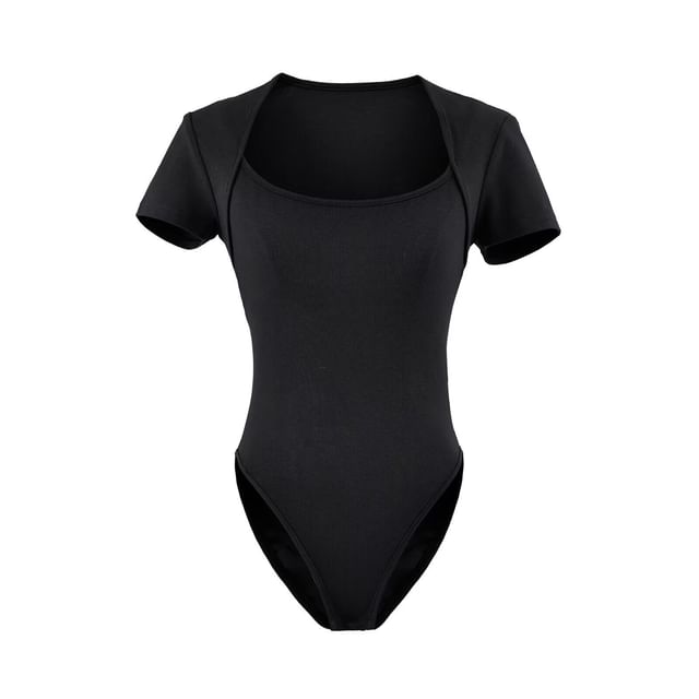 Square Neck Bodysuit Top - Short Sleeve