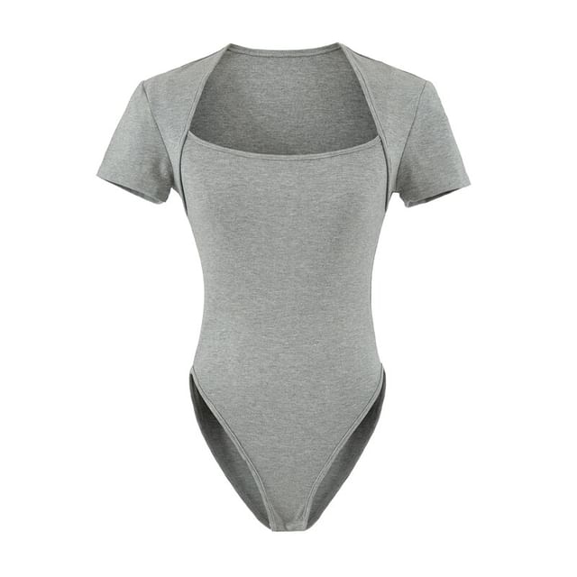 Square Neck Bodysuit Top - Short Sleeve