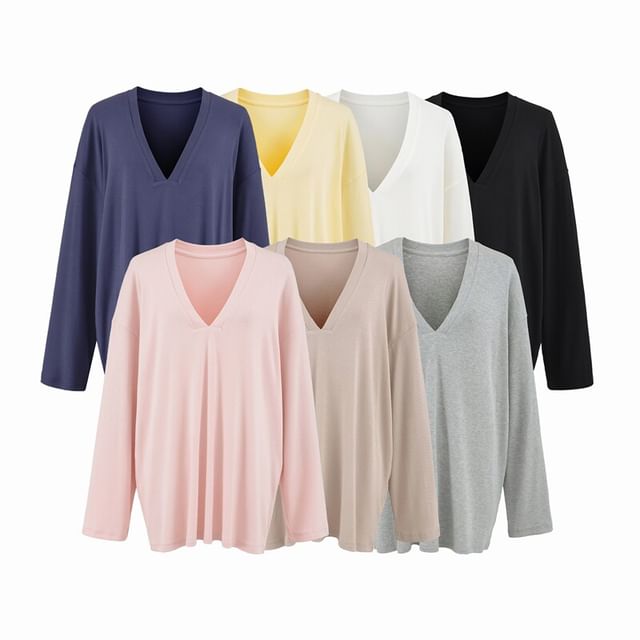 Long Sleeve V-Neck Tee - Plain
