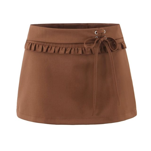 Keyhole Cutout Camisole Top and Ruffle Trim Mini A-Line Skirt Set