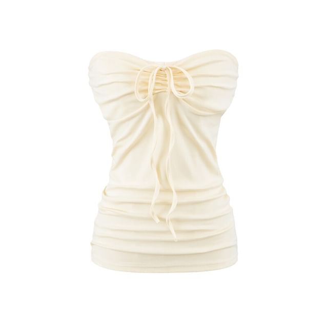 Drawstring Ruched Tube Top - Strapless