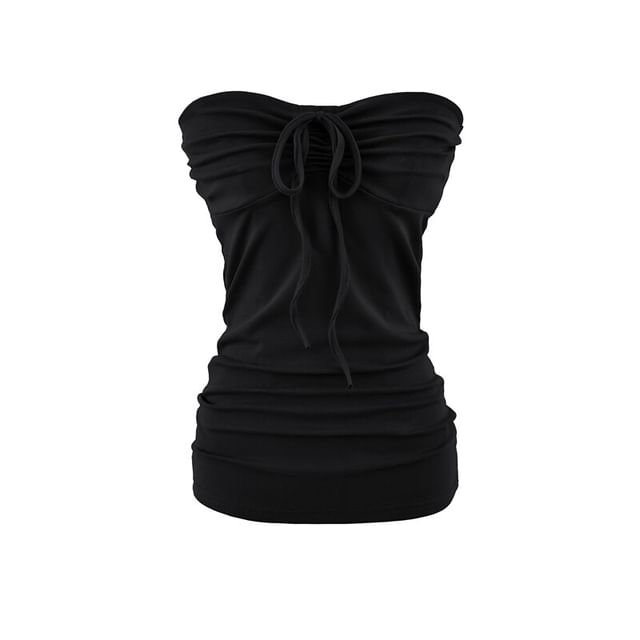 Drawstring Ruched Tube Top - Strapless