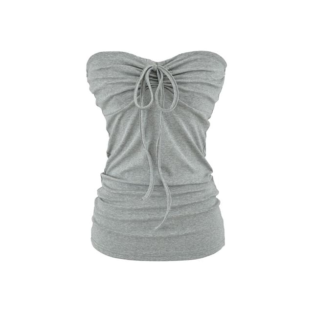 Drawstring Ruched Tube Top - Strapless