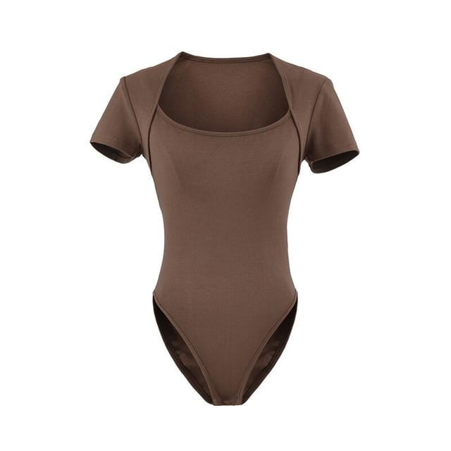 Square Neck Bodysuit Top - Short Sleeve