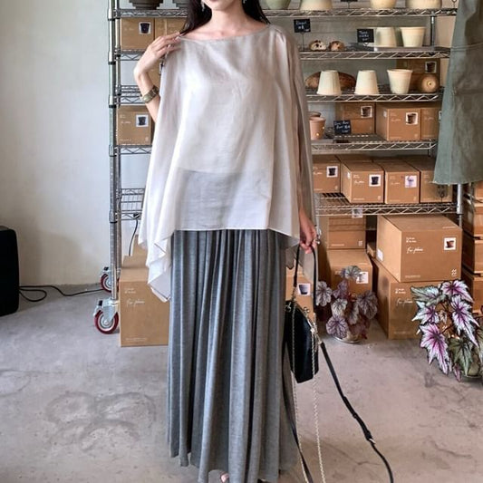 Boat Neck Off-Shoulder Top and Pleated Maxi Skirt Set