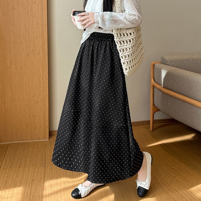 Elastic Waist Dotted Maxi A-Line Skirt - Altfashion Shop
