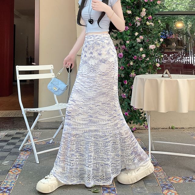 Mermaid Knit Maxi Skirt with Pointelle Pattern - Altfashion Shop
