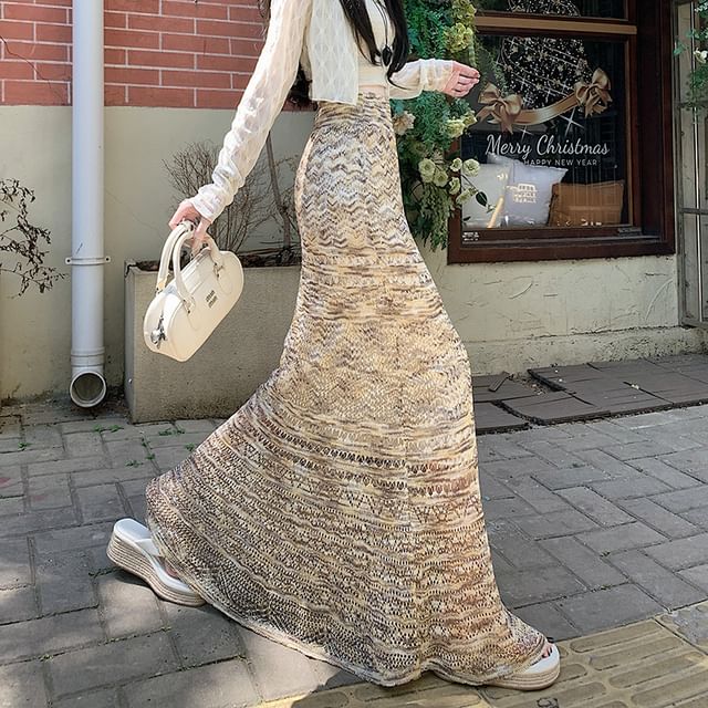 Mermaid Knit Maxi Skirt with Pointelle Pattern - Altfashion Shop