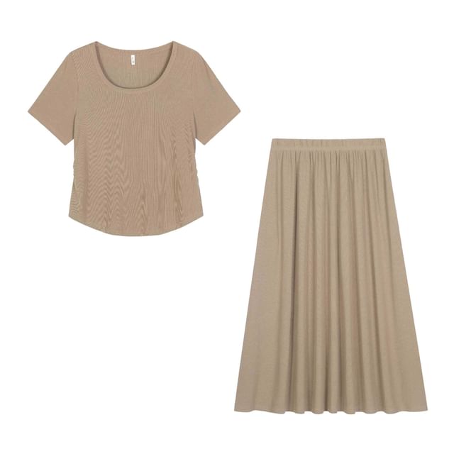 Scoop Neck T-Shirt and Maxi A-Line Skirt Set - Altfashion Shop