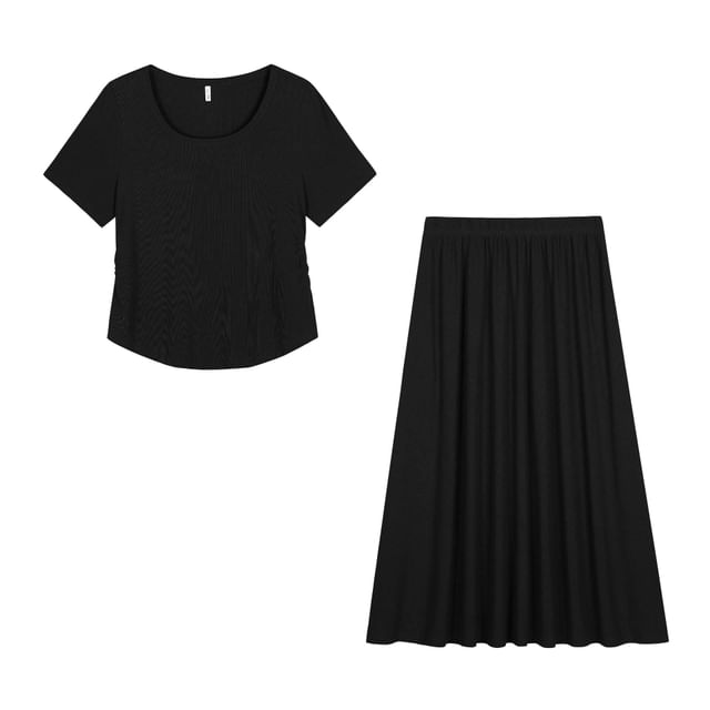 Scoop Neck T-Shirt and Maxi A-Line Skirt Set - Altfashion Shop