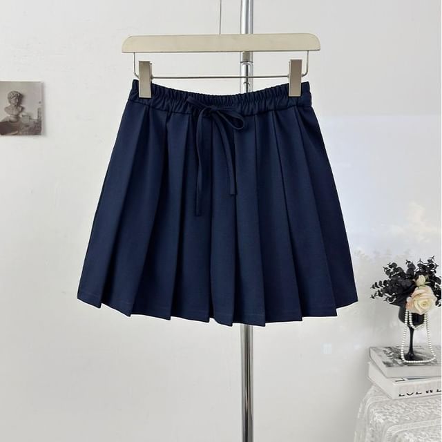 Drawstring Mini Pleated Skirt - Altfashion Shop
