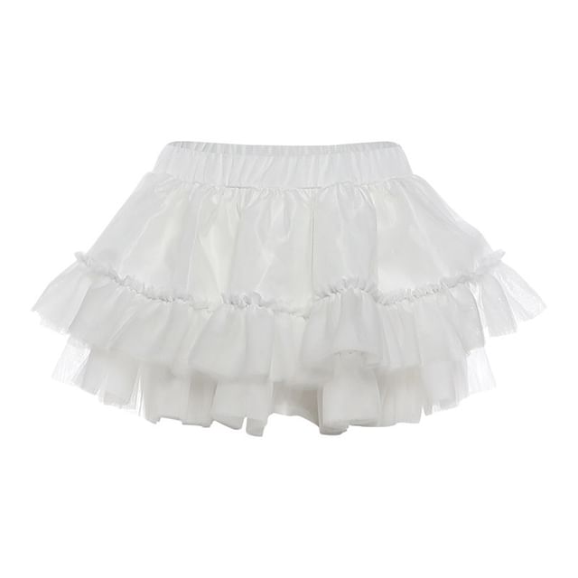 Off-Shoulder Sequin Lace Top and Ruffle Mesh Skirt Set - Altfashion Shop