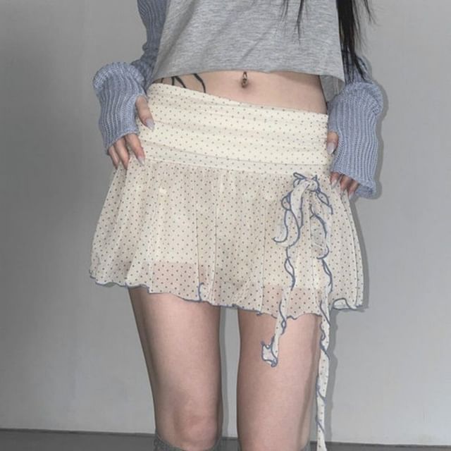Low Waist Dotted Mini Skirt - Altfashion Shop
