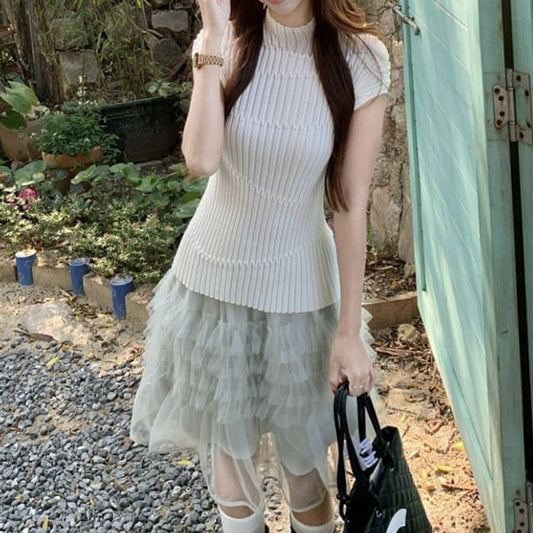 Knit Top and Overlay A-Line Skirt Set