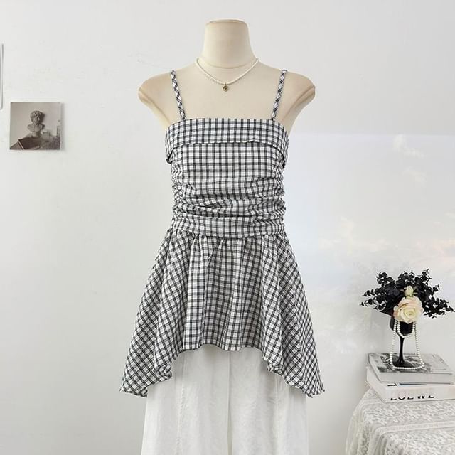 Plaid Tiered Camisole with Spaghetti Straps