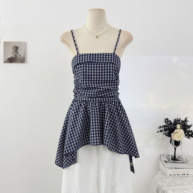 Plaid Tiered Camisole with Spaghetti Straps