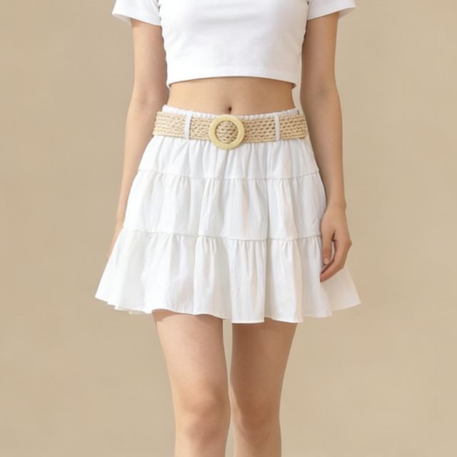 Mid Rise Mini A-Line Skirt with Belt