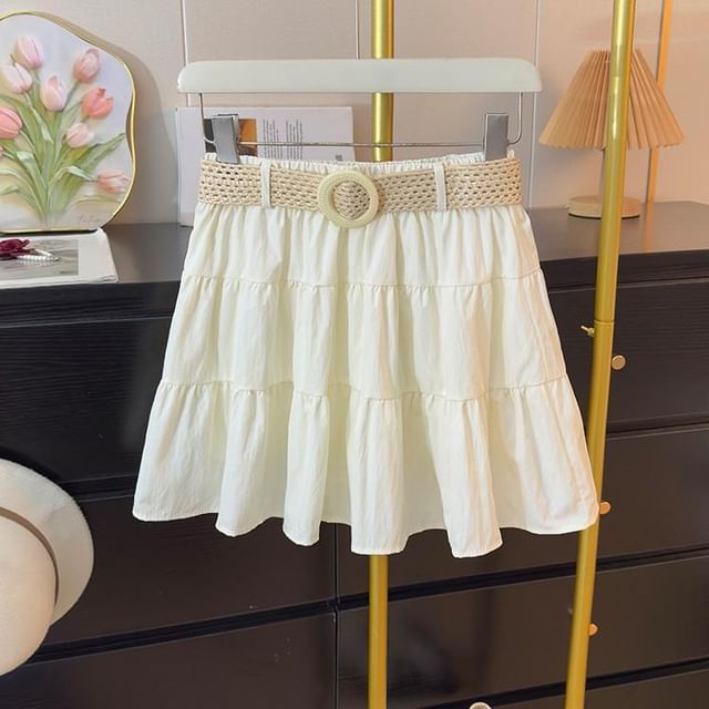 Mid Rise Mini A-Line Skirt with Belt