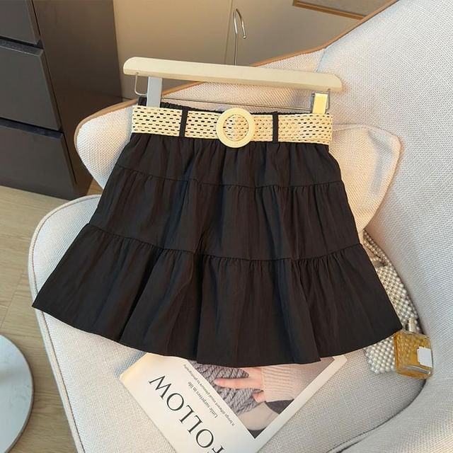 Mid Rise Mini A-Line Skirt with Belt