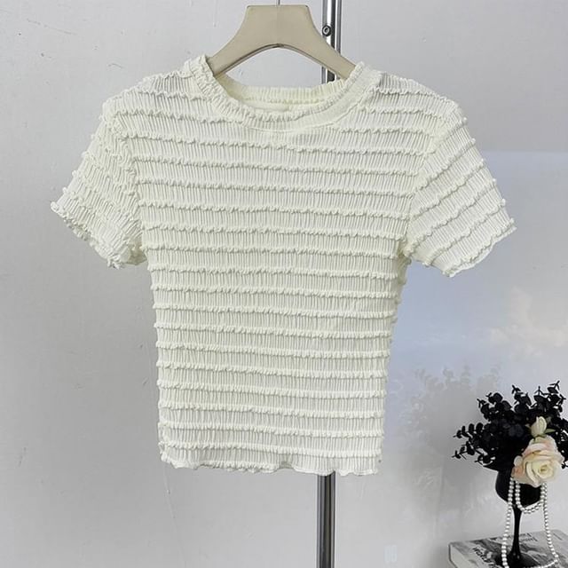 Ruffle Accent Crew Neck Top - Short Sleeve