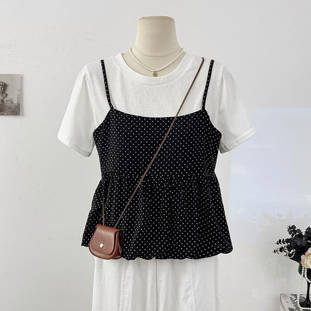 Dotted Camisole and Tee Set - Two Piece