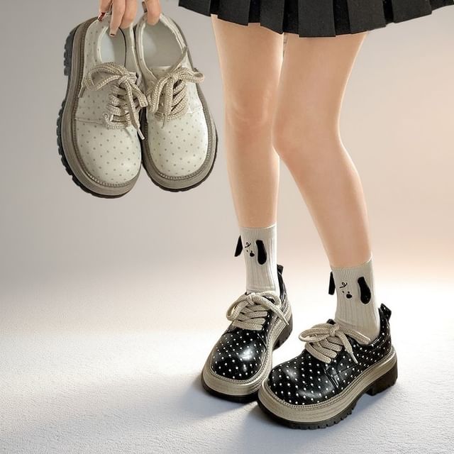 Polka Dot Platform Faux Leather Lace Up Shoes