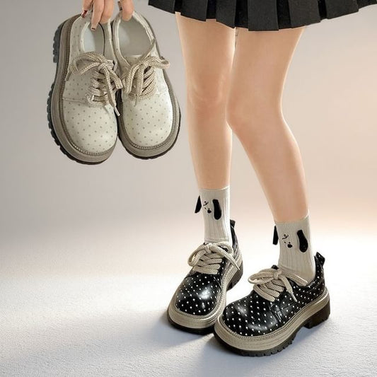 Polka Dot Platform Faux Leather Lace Up Shoes