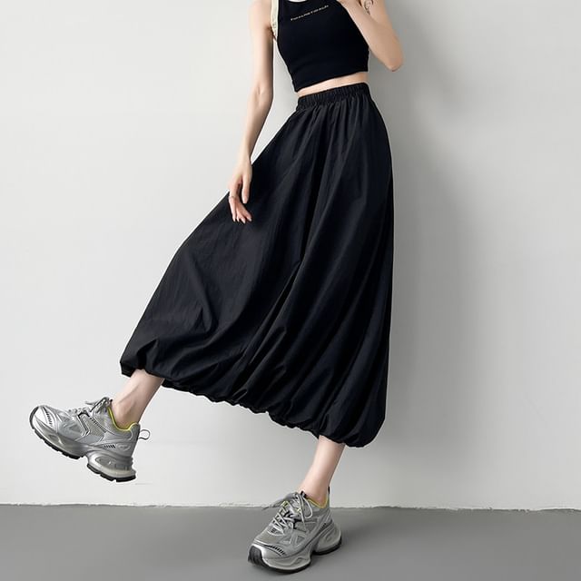 Elastic Waist Midi A-Line Skirt - Altfashion Shop