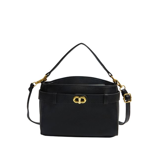 Faux Leather Twist Lock Crossbody Bag