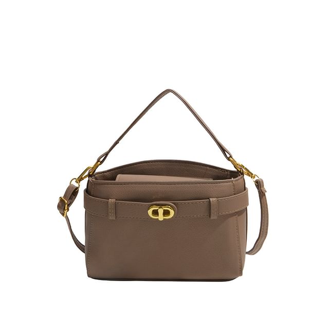 Faux Leather Twist Lock Crossbody Bag