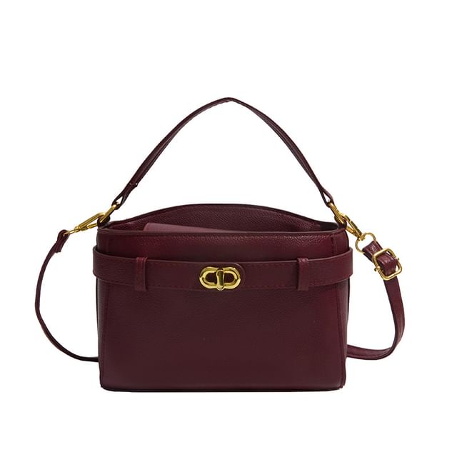 Faux Leather Twist Lock Crossbody Bag