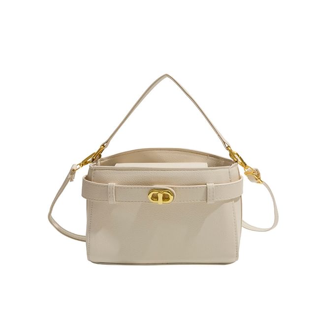 Faux Leather Twist Lock Crossbody Bag