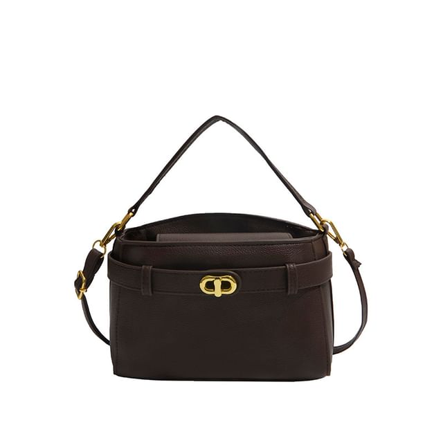 Faux Leather Twist Lock Crossbody Bag