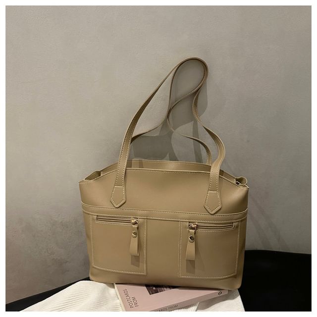 Faux Leather Contrast Stitched Shoulder Bag