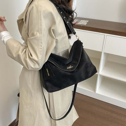 Faux Suede Flap Crossbody Bag