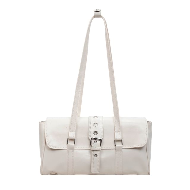 Faux Leather Buckled Flap Shoulder Bag